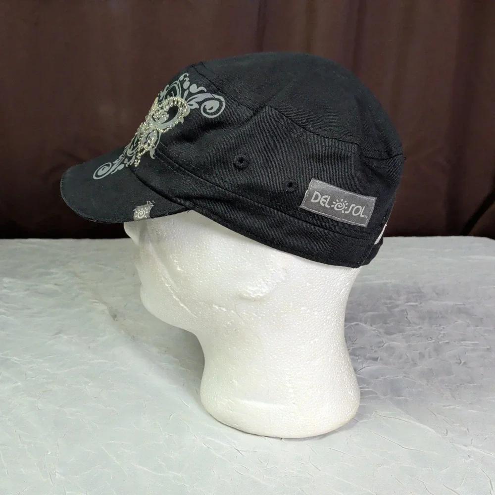 Del Sol Hat Womens Butterfly Sparkle Logo Black Adjustable Casual Y2K Bling